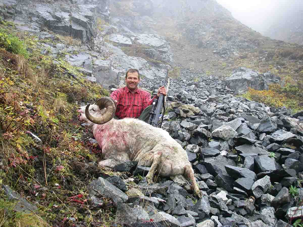 Brian used a prototype Nosler Model 48 chambered in 300 WSM to take this Alaskan Dall sheep at long range with a single shot.